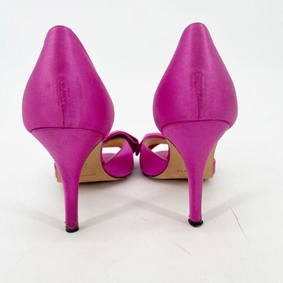 Manolo Blahnik Fuchsia Pink Silk Satin Bow Detail Peep Toe D'Orsay Pump IT 38 - Picture 10 of 14